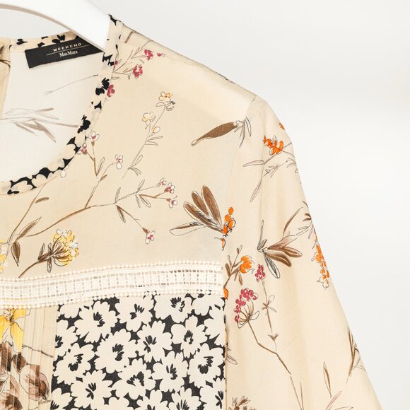 Weekend Max Mara Beige Floral Silk Peplum Blouse - Picture 6 of 10